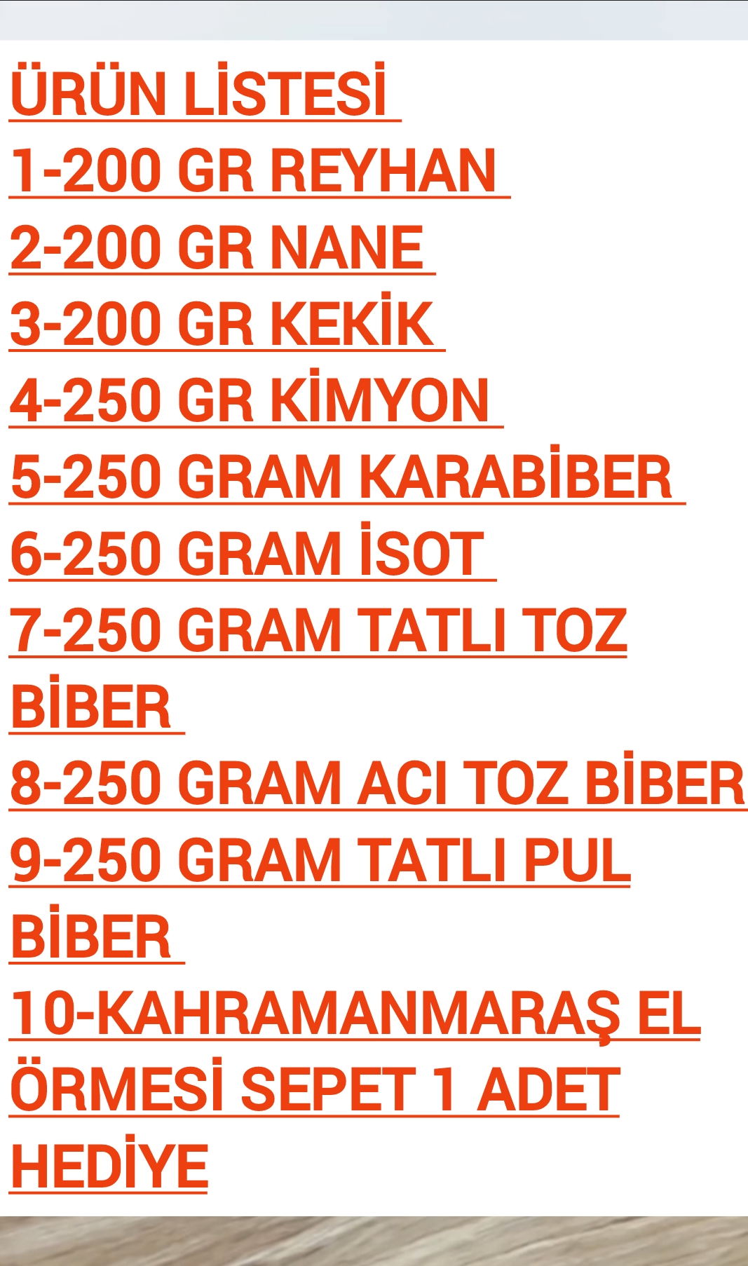 REYHATAD MARAŞ BAHARAT SEPETİ ( setimizi alana sepet hediyemizdir)
